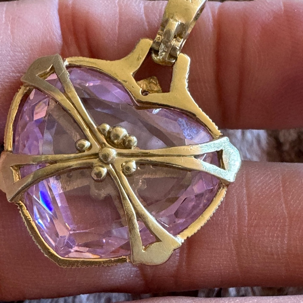 Judith Ripka 18K Yellow Gold Pink Heart Pendant 0.70ct Diamond Large Statement - Picture 12 of 17